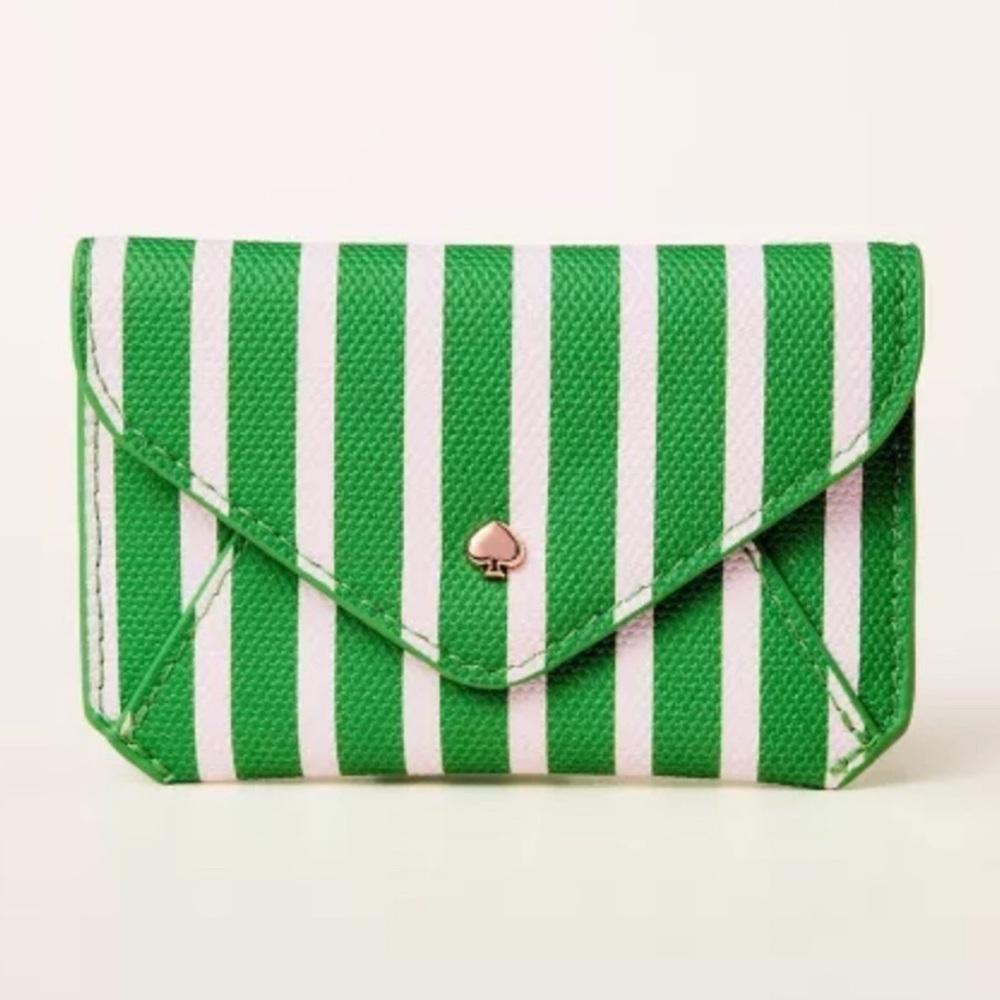 NWT KATE SPADE x Target Card Case Green and White Striped Envelope Mini Wallet
